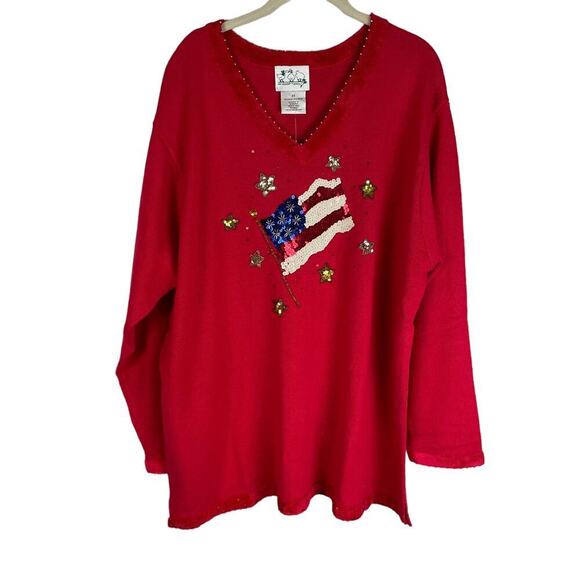 Vintage The Quacker Factory American Flag sequin sweater NEW - Picture 1 of 8